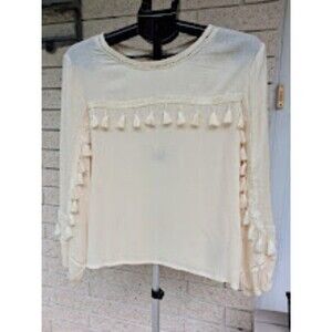Charlie Paige Cream Tassel-Trim Blouse